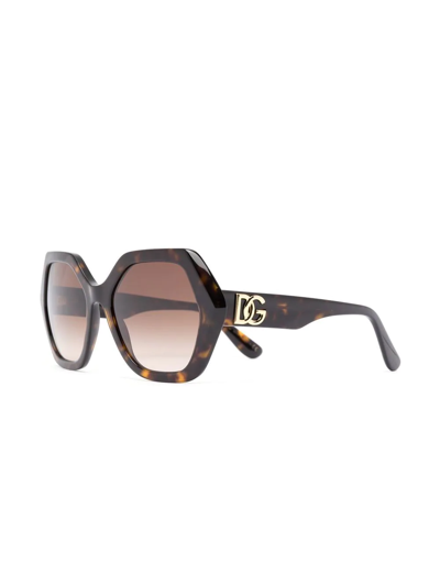 Shop Dolce & Gabbana Dg Crossed Geometric-frame Sunglasses In Brown