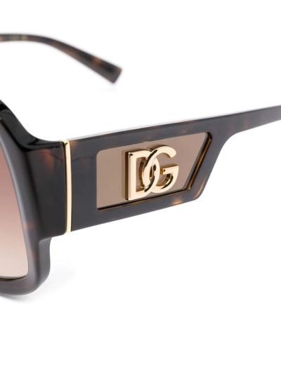 Shop Dolce & Gabbana Tortoiseshell Oversize-frame Sunglasses In Brown