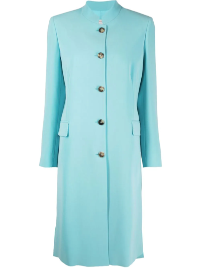 Shop Alberto Biani Single-breasted Stand-collar Coat In Blau