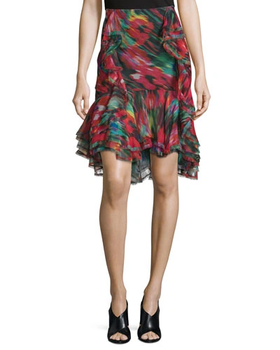 Jason Wu Floral-print Ruffled Silk Chiffon Skirt, Black/multi In Black Multi
