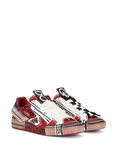 Shop Dolce & Gabbana Portofino Hand-painted Sneakers In Red