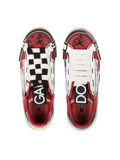 Dolce & Gabbana Portofino Hand-painted Sneakers In Red