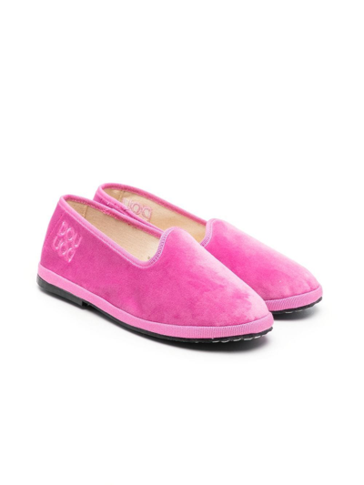 Shop Douuod Embossed Logo Round-toe Loafers In Pink