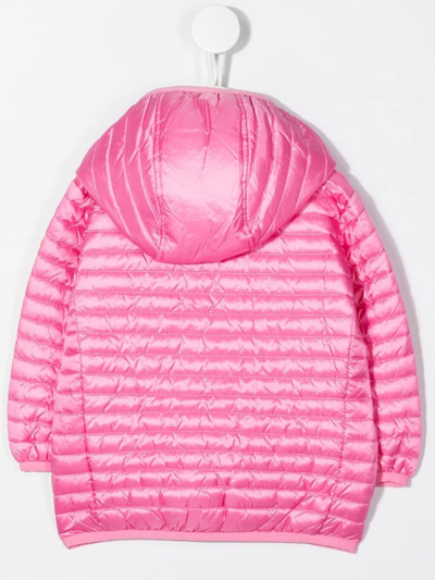 Shop Save The Duck Logo-patch Hooded Puffer Jacket In Pink