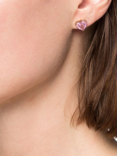 Shop Kate Spade Crystal Heart Stud Earrings In Pink