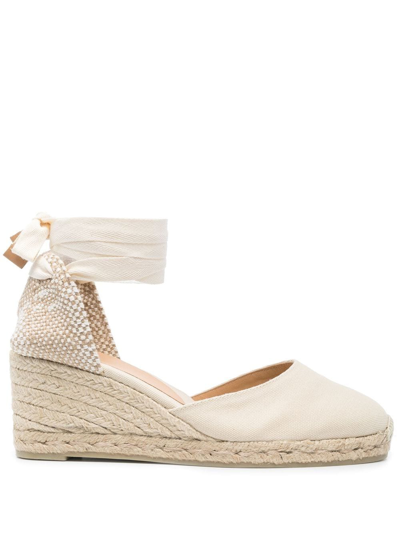 Shop Castaã±er Carina Lace-up Wedge Espadrilles In Neutrals