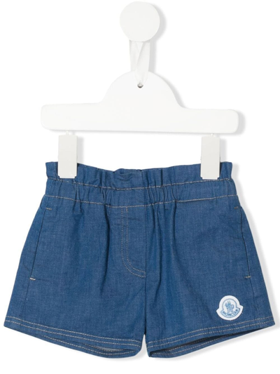 Shop Moncler Logo-patch Denim Shorts In Blue
