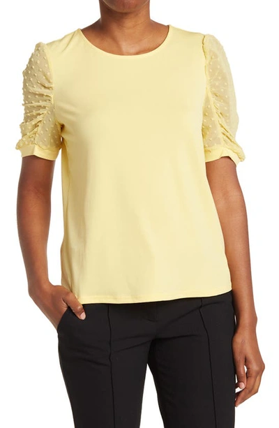 Shop Adrianna Papell Short Clip Dot Puff Crepe Sleeve Moss Shirt In Butter
