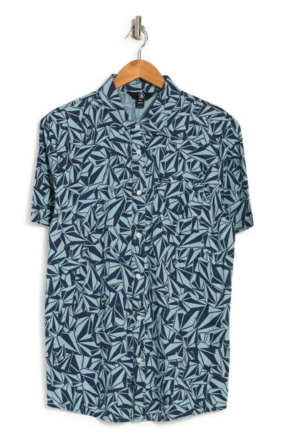 Shop Volcom Warbler Printed Regular Fit Shirt In Cool Blue