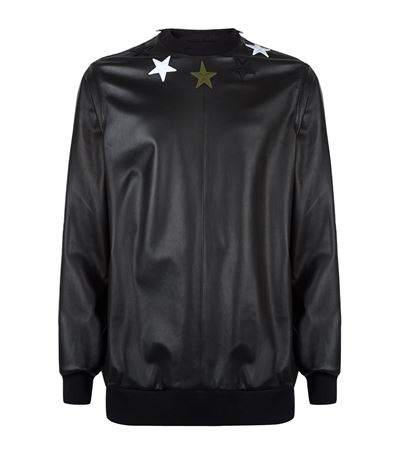 Givenchy Stars Leather & Neoprene Sweatshirt In Black | ModeSens