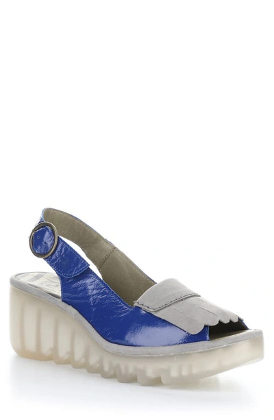 Shop Fly London Bind Wedge Slingback Sandal In Blue/ Grey Luxor/ Cupido