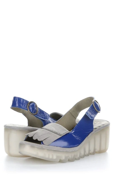 Shop Fly London Bind Wedge Slingback Sandal In Blue/ Grey Luxor/ Cupido