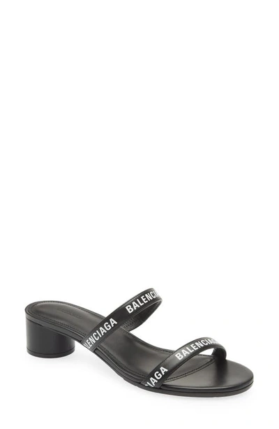 Balenciaga Logo Leather Sandals In Black White | ModeSens