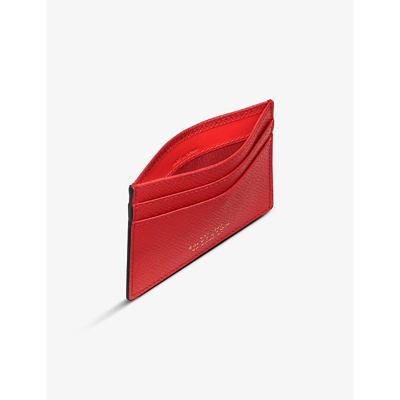 Smythson Panama Leather Card Holder In Scarlet Red