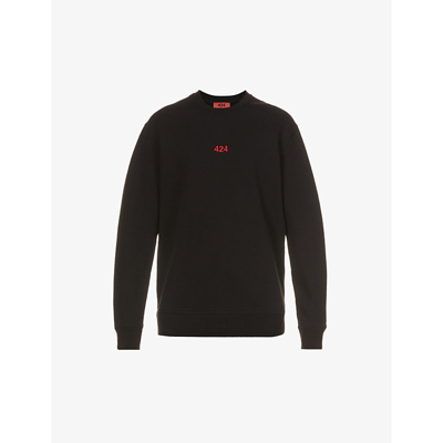 Shop 424 Logo Relaxed Cotton Sweatshirt In Black