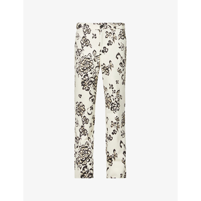 Shop Comme Des Garçons Homme Deux Floral-print Relaxed-fit Straight-leg Cotton Trousers In Natural Floral