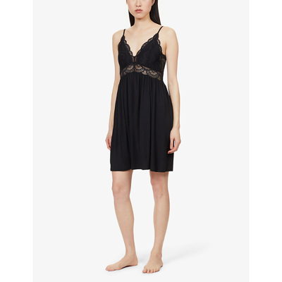 Shop Eberjey Women's Black Marry Me Mademoiselle Stretch-jersey And Lace Chemise