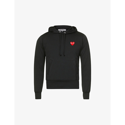 Shop Comme Des Garçons Play Logo-embroidered Regular-fit Stretch-jersey Hoody In Black