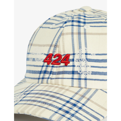 Shop 424 Logo-embroidered Paisley-print Cotton And Linen Hat In White