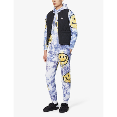 Market X Smiley Allover Print Tie-dye Hoodie Sweatshirt In Yellow Blue Tie-dye