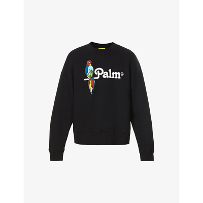 Shop Palm Angels Parrot-print Regular-fit Cotton-jersey Sweatshirt In Black White
