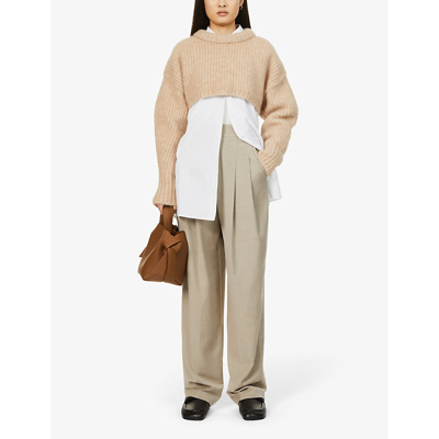 The Frankie Shop Gelso High-rise Pleated Woven Trousers In Brown