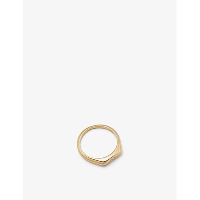 Astley Clarke Celestial Orbit 18ct Yellow Gold-plated Vermeil Sterling Silver And White Sapphire Signet Ring In Yellow Gold Vermeil