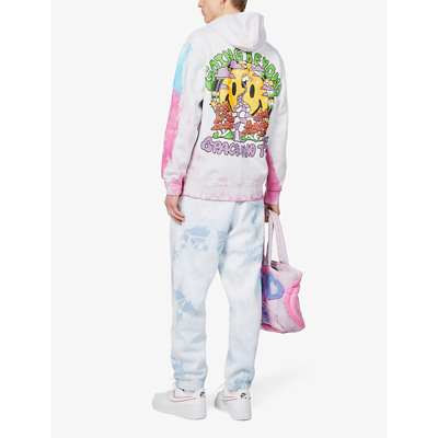 Shop Market Smiley Space And Time Graphic Cotton-jersey Hoody In Purple Blue Tie-dye