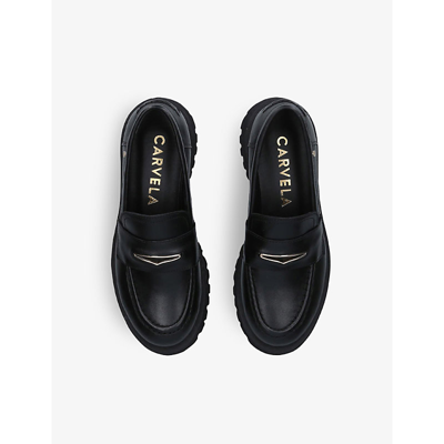 Shop Carvela Women's Black Stomper Strap-detail Leather Loafers