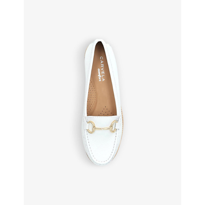 Shop Carvela Comfort Women's White Click Horsebit-embellished Leather Loafers