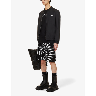 Shop Neil Barrett Crazy Bolts Graphic-print Stretch-woven Shorts In Black Off White