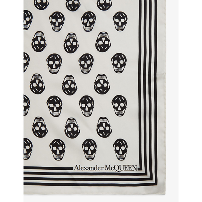 Shop Alexander Mcqueen Biker Skull-print Silk Scarf In Black Ivory