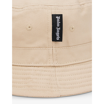 Shop Palm Angels Logo-embroidered Cotton-canvas Bucket Hat In Beige White