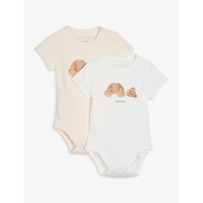 Shop Palm Angels Bear-print Set Of Two Cotton Bodysuits 3-12 Months In Pink