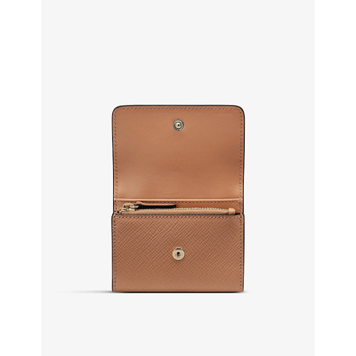 Shop Smythson Panama Logo-embossed Leather Compact Purse In Light Rosewood Brown