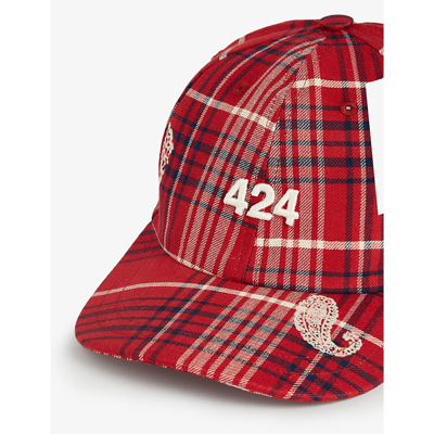 Shop 424 Logo-embroidered Paisley-print Cotton And Linen Hat In Red