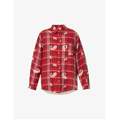 Shop 424 Paisley-embroidered Raw-hem Oversized Cotton And Linen-blend Shirt In Red