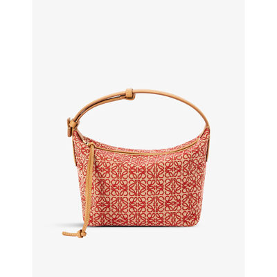 Shop Loewe Cubi Small Leather And Canvas Shoulder Bag In Red/warm Desert