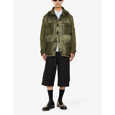 Shop Junya Watanabe Drawstring-waistband Relaxed-fit Cotton Hooded Field Jacket In Khaki