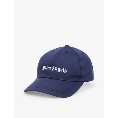 Shop Palm Angels Kids Logo-embroidered Cotton Baseball Cap In Navy
