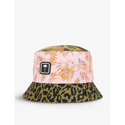 Shop Palm Angels Mixed Prints Logo-patch Canvas Bucket Hat In Multi