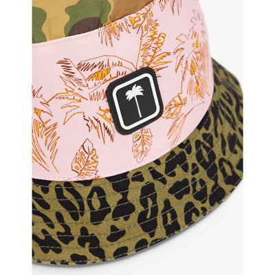 Shop Palm Angels Mixed Prints Logo-patch Canvas Bucket Hat In Multi