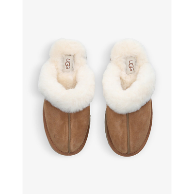 Shop Ugg Womens Tan Disquette Shearling-lined Suede Slippers