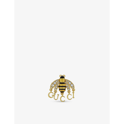 Shop Gucci Bee-motif Brass And Crystal Brooch In Silver