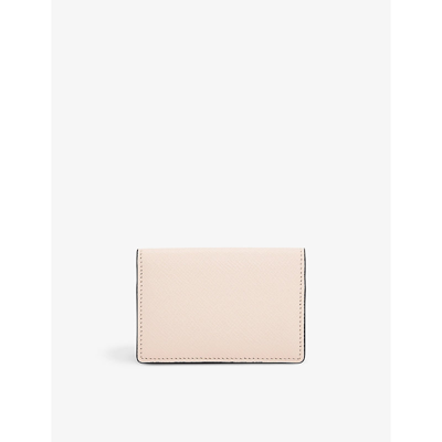 Shop Smythson Panama Branded Leather Folded Card Case In Champagne Beige