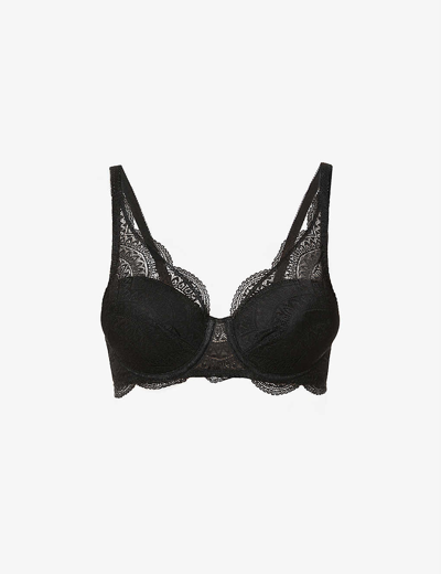 Shop Simone Perele Karma Moulded-cup Stretch-lace Bra In Black