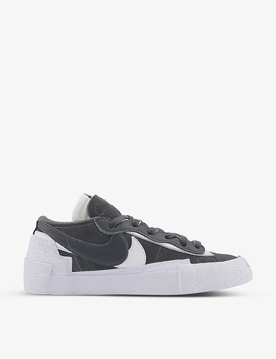 Shop Nike Sacai X Blazer Low Leather And Suede Low-top Trainers In Iron Grey White White