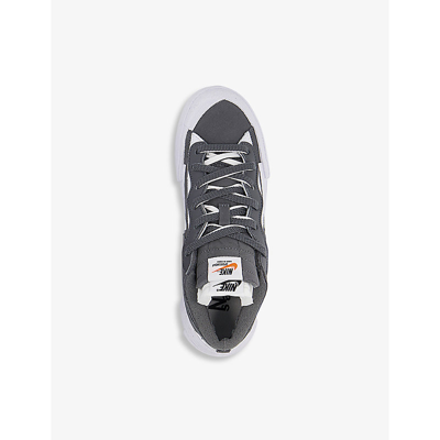 Shop Nike Sacai X Blazer Low Leather And Suede Low-top Trainers In Iron Grey White White