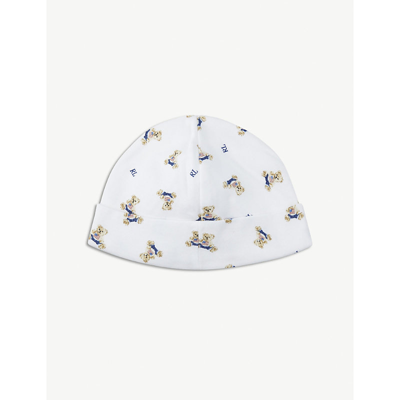 Shop Ralph Lauren Baby Polo Bear Cotton Hat In White/blue Multi
