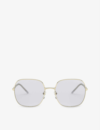 Shop Prada Women's Gold Pr 67xs 58 Rectangle-frame Gold-tone Metal Sunglasses